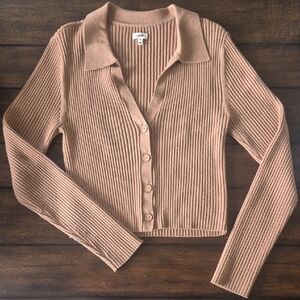 Aerie Camel Ribbed Cardigan